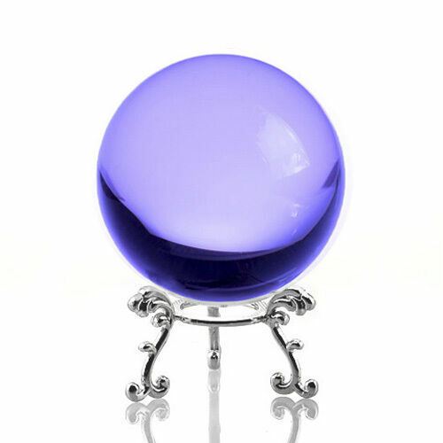 Purple (Lavender) Crystal Ball 80mm 3″ With Silver Flower Stand