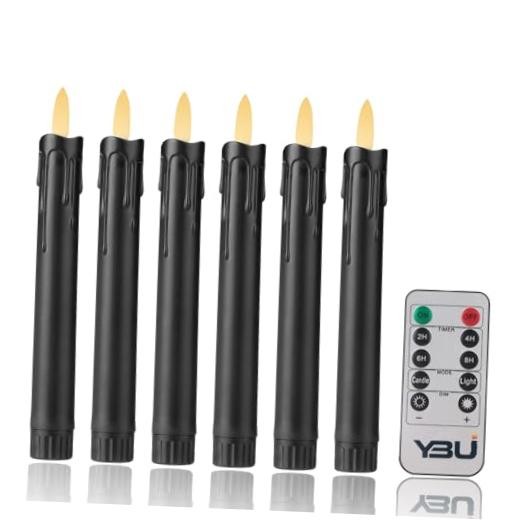 YBU Flameless Taper Candles with Remote 7 Inches Led Candle Sticks with Black