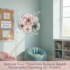 3D Paper Flower Wall Decor Set – Rose Gold Pink, Gray, Ivory