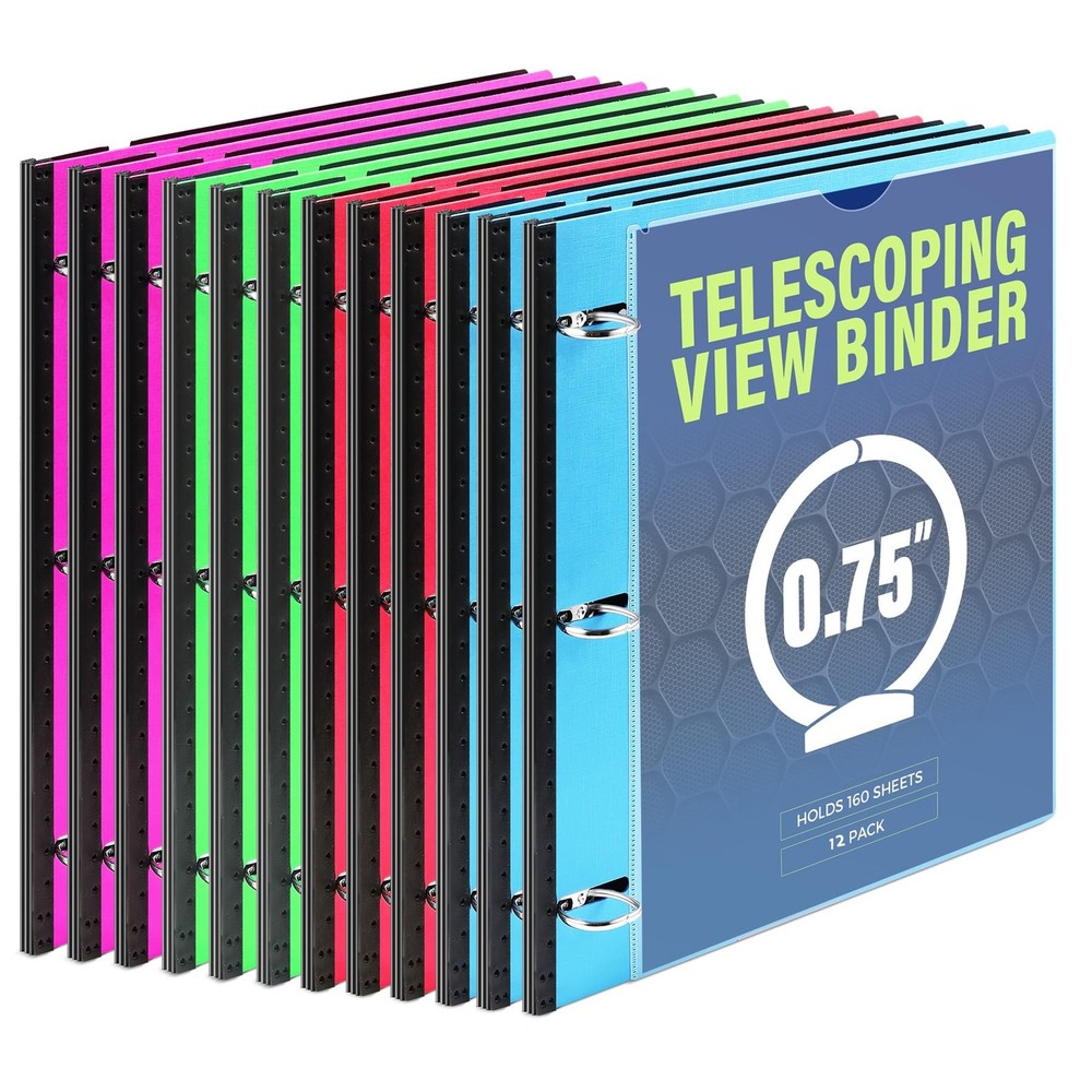 WOT I 12-Pack Telescoping 3 Ring Binder(0.75″), Expandable Flexible Binder – …
