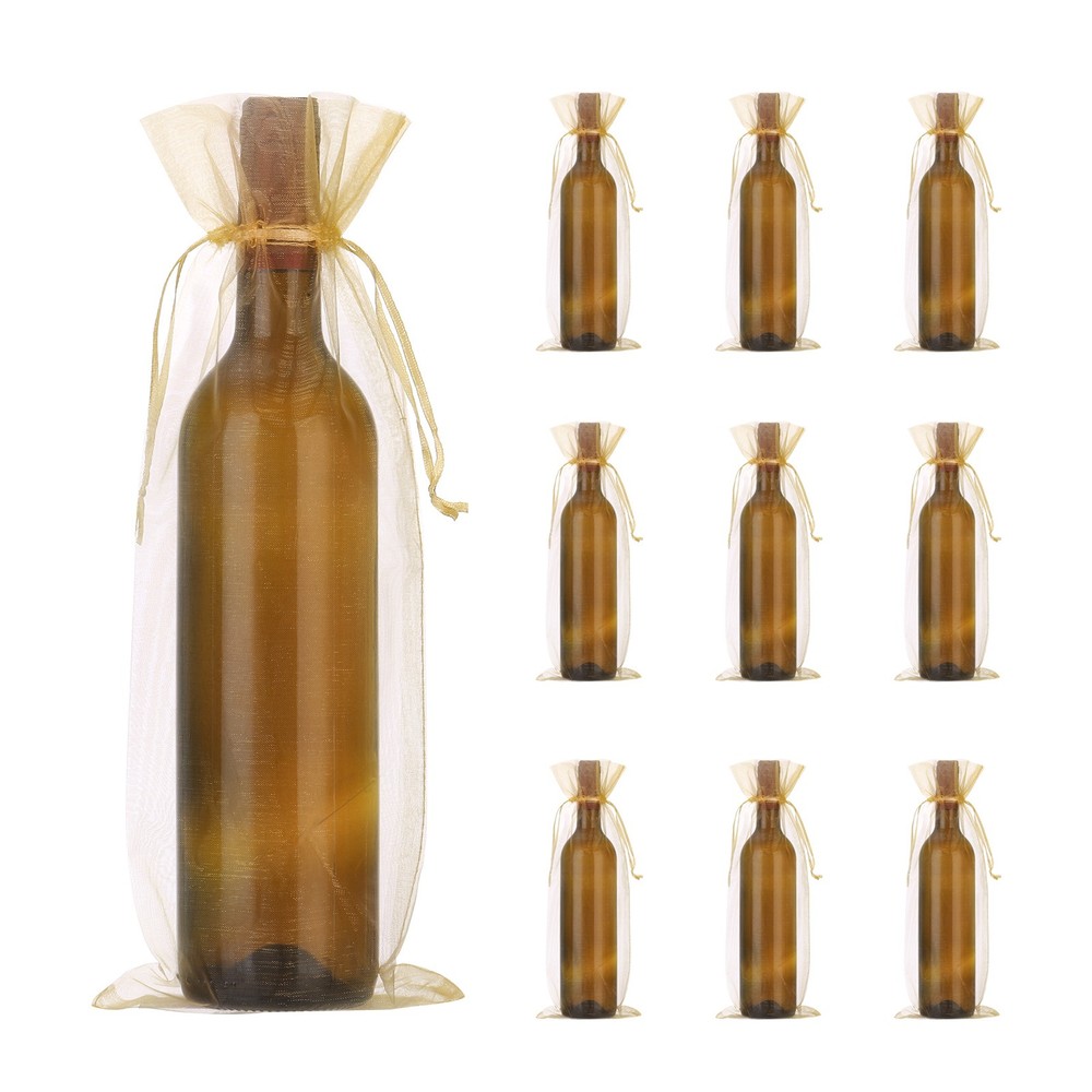 14 x 5 Inch Organza Wine Bags 20 Pcs Gift Wrap Bags for Wedding Favors Gold