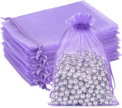 25PCS Light Purple Organza Bags 5×7 inches – Drawstring Organza Bags, Candy Gift