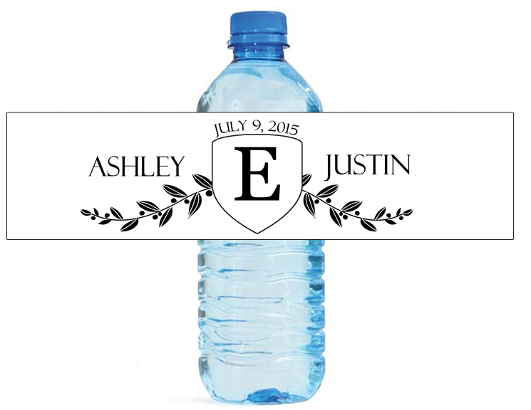 100 White Crest Monogram Wedding Birthday Party Water Bottle Labels 8″x2″