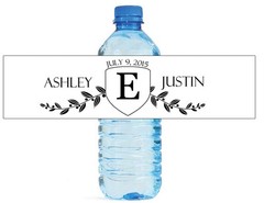100 White Crest Monogram Wedding Birthday Party Water Bottle Labels 8″x2″