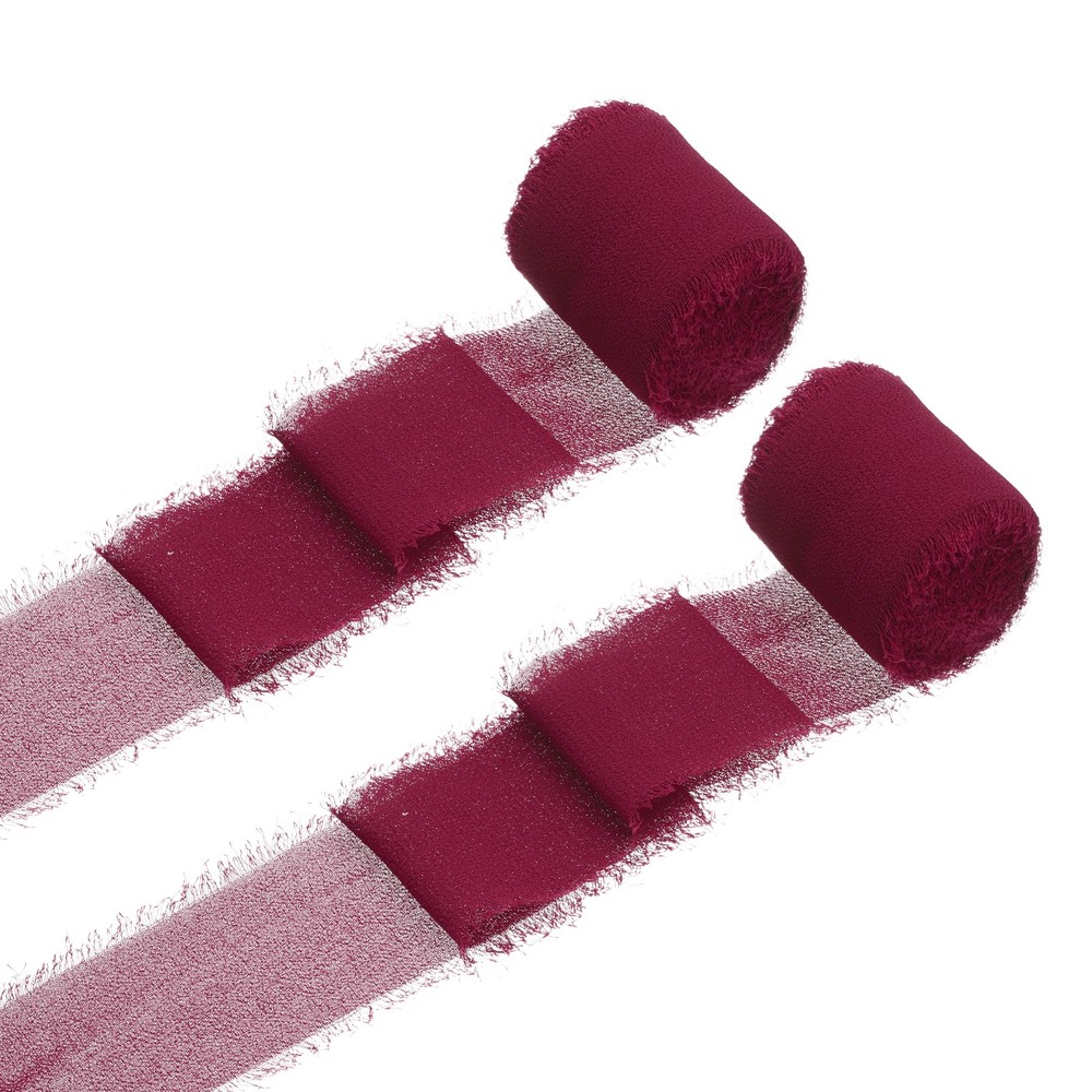 2 Rolls Chiffon Ribbon, 1.5 Inch x 5 Yard Silk Ribbon, Burgundy