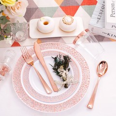 Wellife 175 Pieces Rose Gold Plastic Dinnerwarerose Gold Dinnerware Set Include
