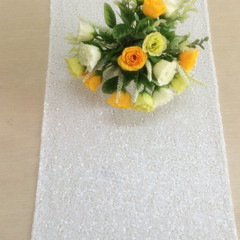 white glitter sequin table runner wedding anniversary birthday cake table decor