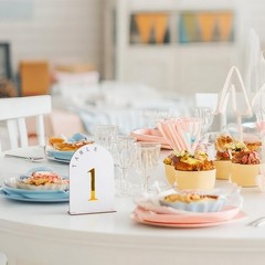 20 PCS Wooden Wedding Table Numbers 1-20 Stand 5×7 Inch Arch Gold Acrylic