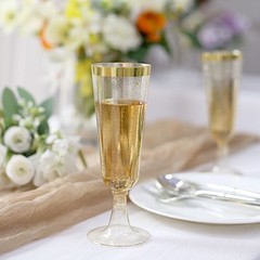 12 Clear 6 oz Glittered Plastic Flutes Champagne Glasses Silver Rim Party Events