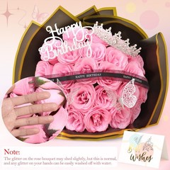 MEIVINES Glitter Roses Bouquet,Birthday Gifts for Women Mom,DIY Fake Pink