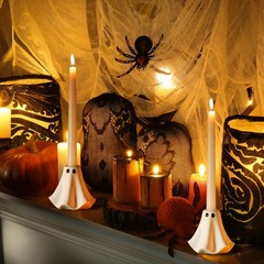 Conelist 2 Pcs Halloween Ghost Candlestick Holders Cute white, black