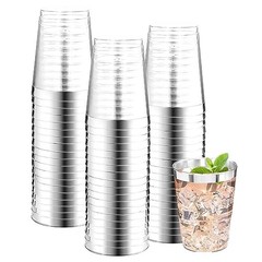 200 Pack Silver Plastic Cups 10 Oz Clear Rimmed B Silver