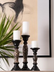 Handmade Eco-Friendly Dark Polish Mango Wood Set Of Three Pillar Candle Holder