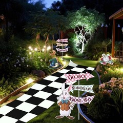 12 Pcs Wonderland Party Decorations, 118″ Black and White Checkered Runner Ca…