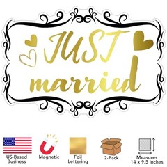 Decorative Car Magnet for Honeymoon or Wedding, Just Married, 14 x 9.5-Inch,