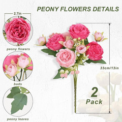 2 Packs Peonies Artificial Flowers, Mixed Pink Artificial Peonies, Silk Peonies