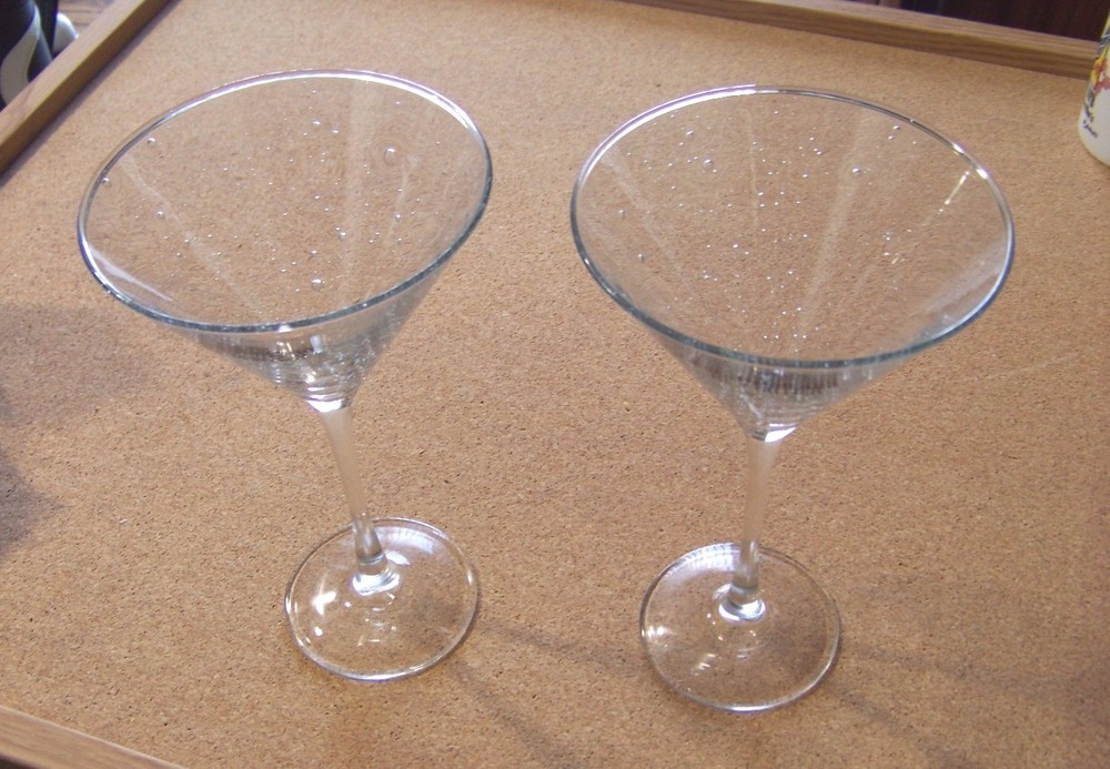Eat Drink and Be Married stem glass set 7-7/8″ tall 4-3/4″ Wedding his & hers