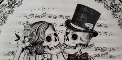 💘Eaton Fine Dining 4 WEDDING/VALENTINES SKELETON Dinner PLATES Skull Porcelain