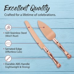 Homi Styles Wedding Cake Knife and Server Set | Rose Gold Color Premium 420 S…