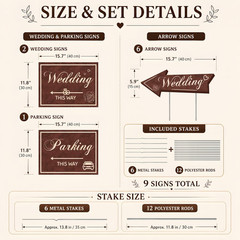 Wedding Direction Signs, 9-Piece Double-Sided Set with 2 Wedding This Way Signs,
