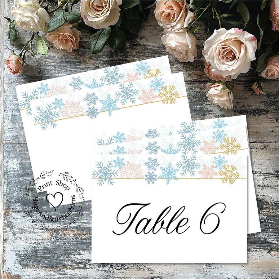 LARGE DOUBLE or SINGLE SIDE SOFT SNOWFLAKES WINTER WEDDING TABLE CARD SIGN #485