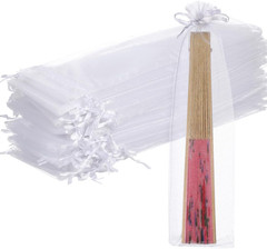 50Pcs White Organza Drawstring Bags for Folding Hand Fans Wedding Party Favor Ba