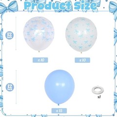 Blue Bow Balloons, 12 Inch Pastel Light Blue 12 inch 35pcs Blue White