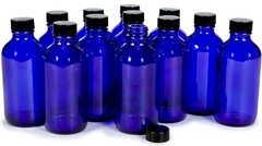 Vivaplex, 12, Cobalt Blue, 4 oz Glass Bottles, with Lids Blue