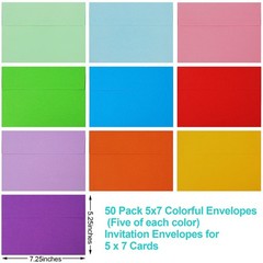 50 Pack Colored Envelope, 5×7 A7 (5″ x 7″), Yellow,Orange,Green,Red,Pink