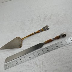 Wallace Stainless Cake Knife And Server Set Silver And Gold Tone With Rhinestone
