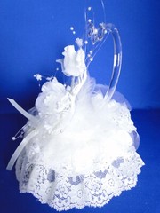 New Elegant Wedding Cake top with Acrylic Heart Background & white rose #150