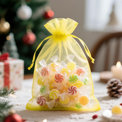 25PCS Yellow Organza Bags 5×7 inches – Sheer Mesh Jewelry Pouches, Organza Gift