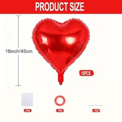 Heart Shaped Foil Balloons – 15 Pack 18 Inch for Valentine’s Day, Birthday, Red