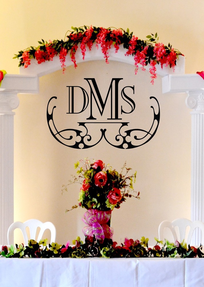 Elegant Wedding Monogram Custom Wall Vinyl Sticker Decal 27″h X 47″w