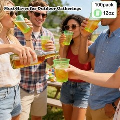 100 Pack 12 oz Clear Plastic Cups Party Cups – Disposable Wine 12oz Green