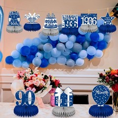 LINAYE 90th Birthday Decorations for Men – Blue and Silver Blue,