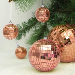 4 Rose Gold 6″ wide Glass Mirror Disco Balls Ornaments Party Wedding Decorations