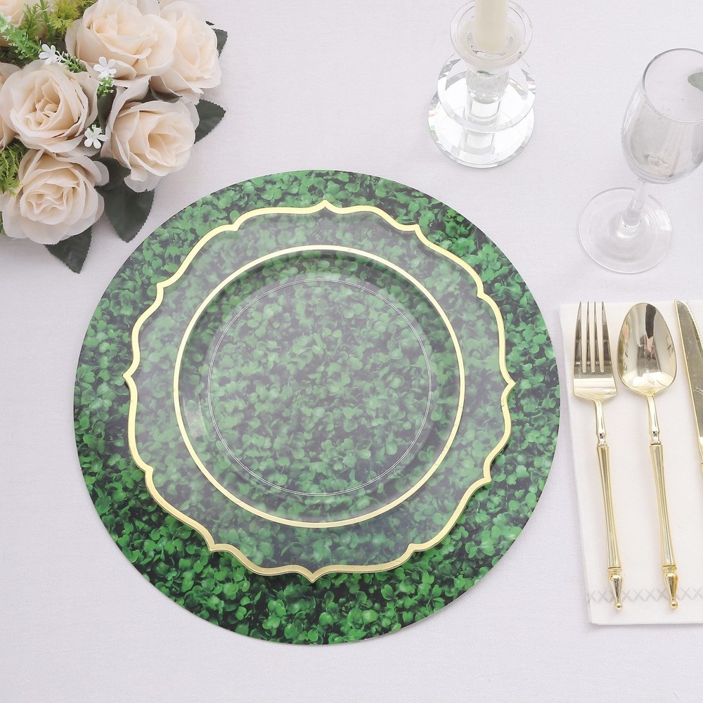 GREEN 6 Round 13″ Boxwood Leaf Print Cardstock Paper PLACEMATS Party Decorations
