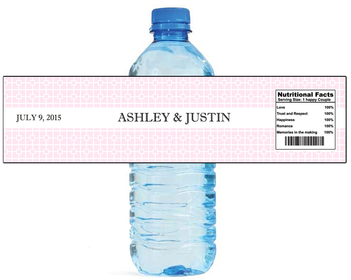 Square Pattern Light pink Wedding Shower Engagement Party Water Bottle Labels