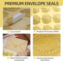 100 PCS Gold Embossed Envelope Stickes – Heart Stickes Foil Envelope Seal for…