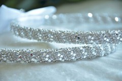 Crystal Pearl Greek Orthodox Wedding Stefana with 2-24″ Wedding Candles in White