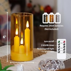 3 in 1 Flameless Taper Short Candles with 10 Key Remote Control and Amber