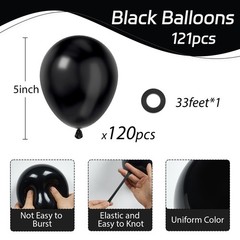 Awenztech 120pcs 5 inch Black Balloons, Small Latex 5 inches,