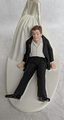 Wedding Cake Topper Brunette Bride Dragging Reluctant Groom Now I Have You