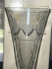 2 PC Wedding Toasting Set Hand Cut European Crystal Birds & Hearts Vintage NIB