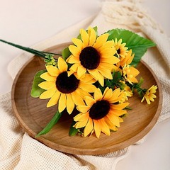 2 Yellow 13″ tall Faux Silk Sunflower Bouquets Wedding Party Events Decorations