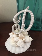 Beach Destination Wedding Cake Topper Genuine Shells Hand Designed Letter D