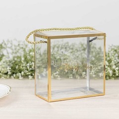 CLEAR GOLD 25 PVC Favor Boxes with Rope Handles and Thank You Print Party