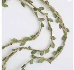Chair Sash Tie-backs, Braided Natural Jute Twine w/Artificial Green Leaves (135)