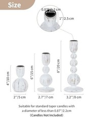 Taper Candle Holders Decor: Set of Wooden Candlestick 3 Rustic Whitewash